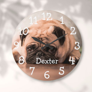 Personalized Pet Photo Name Große Wanduhr