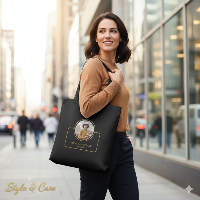 Personalized Photo and Name with Job Title Black Tasche (Personalized Photo and Name with Job Title Black Tote Bag)