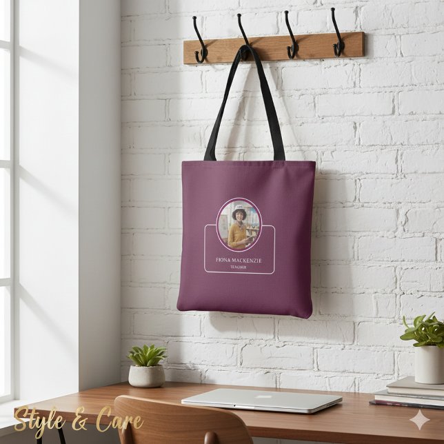 Personalized Photo and Name with Title Burgundy Tasche (Personalized Photo and Name with Title Burgundy Tote Bag)