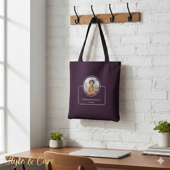 Personalized Photo and Name with Title Dark Purple Tasche (Personalized Photo and Name with Title Dark Purple Tote Bag)