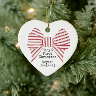 Personalized Photo Baby's First Christmas Red Bow Keramik Ornament