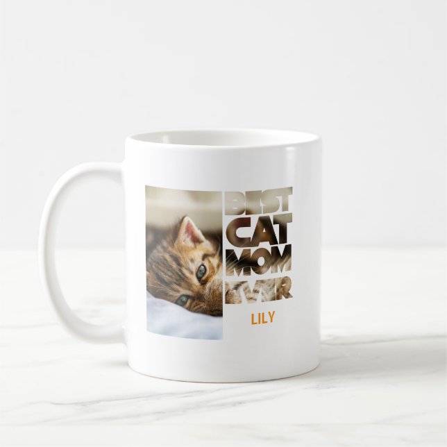 Personalized Photo Best Cat mom ever Kaffeetasse (Links)