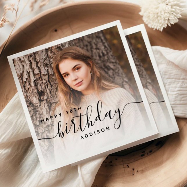 Personalized Photo Black Script 18th Birthday Serviette (Von Creator hochgeladen)