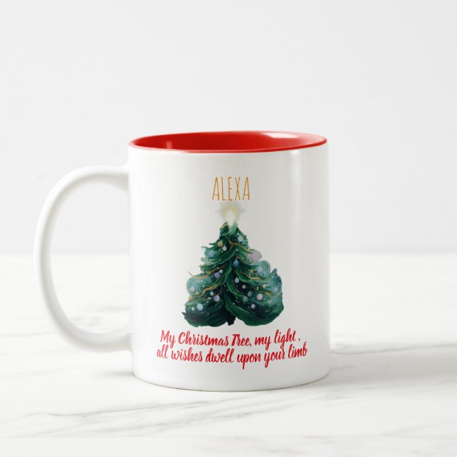 Personalized Photo Christmas Tree Ornament Zweifarbige Tasse (Links)