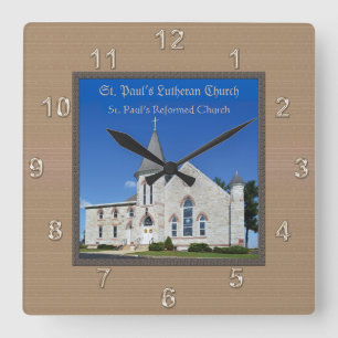 Personalized PHOTO CLOCK with Two Text Boxes Quadratische Wanduhr