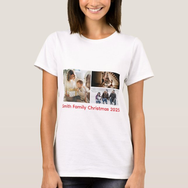 Personalized Photo Collage Family Christmas T-Shirt (Vorderseite)