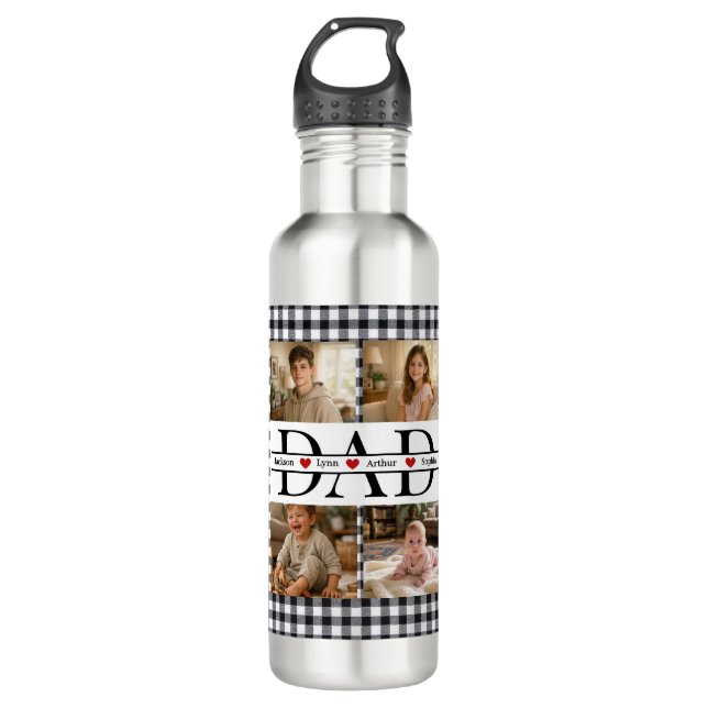 Personalized Photo Collage & Kids' Names "DAD" Edelstahlflasche (Vorderseite)
