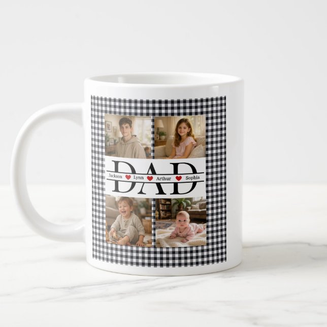 Personalized Photo Collage & Kids' Names "DAD" Jumbo-Tasse (Links)
