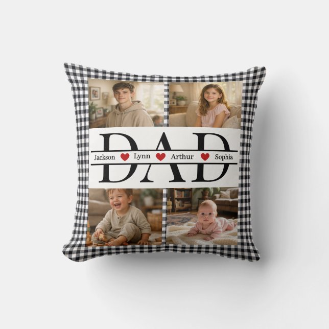 Personalized Photo Collage & Kids' Names "DAD" Kissen (Vorderseite)