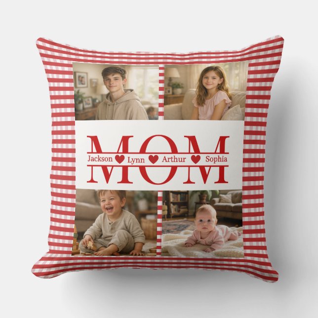 Personalized Photo Collage Mom Heart & Kids Name Kissen (Vorderseite)
