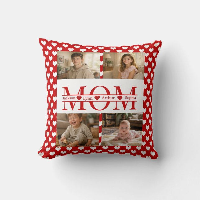 Personalized Photo Collage Mom Heart & Kids Name Kissen (Vorderseite)