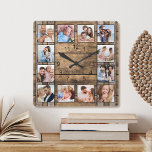 Personalized Photo Collage Rustic Wood Wine Barrel Quadratische Wanduhr<br><div class="desc">Easily create your own personalized rustic wooden barrel background wall clock with your custom photos. For best results,  crop the images to square - with the focus point in the center - before uploading.</div>