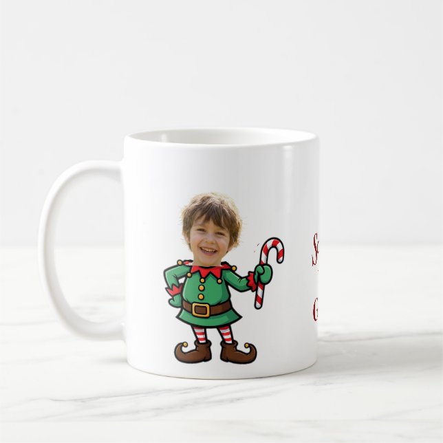 Personalized Photo Elf Face Funny Custom Christmas Kaffeetasse (Links)