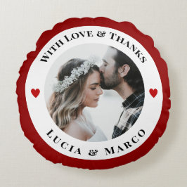 Personalized Photo in WhiteCircle with Red Heart Rundes Kissen