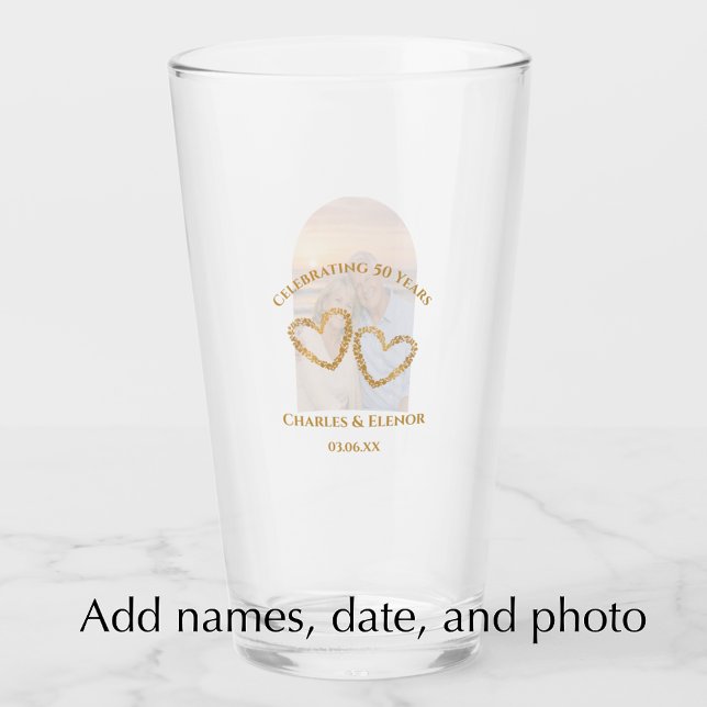 Personalized Photo Keepsake 50th Anniversary Gift Glas (Personalize this photo keepsake glass. Custom golden 50th wedding anniversary gift.
)