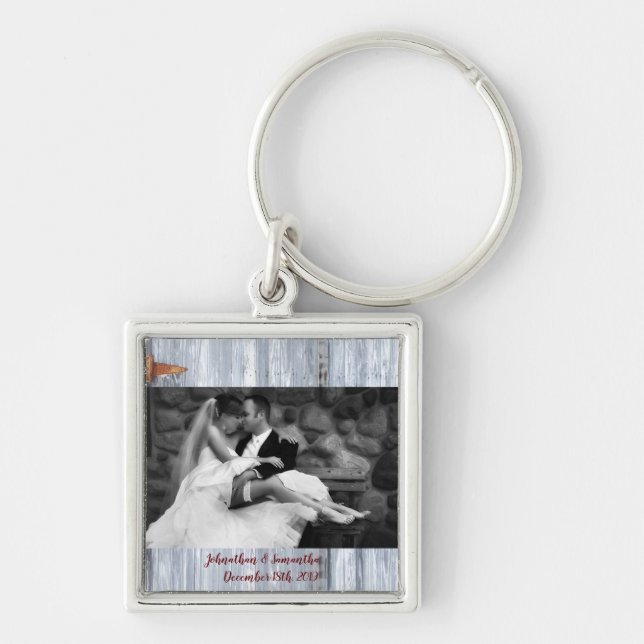 Personalized Photo Key Chain White Wash Wood Barn Schlüsselanhänger (Vorne)