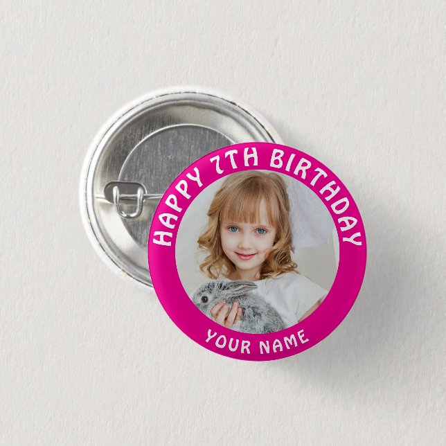 Personalized Photo, Name And Age Birthday Classic Button (Vorne & Hinten)