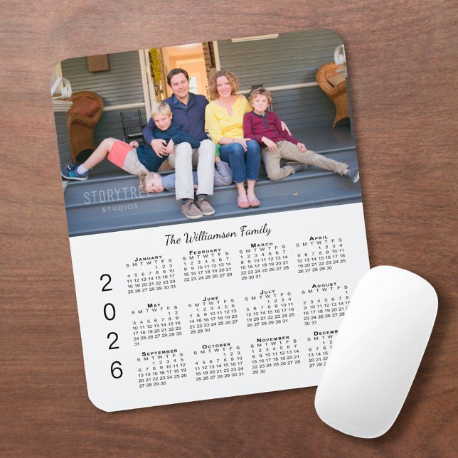 Personalized Photo Name White 2026 Calendar Mousepad (Personalized Photo Name White 2026 Calendar Mouse Pad in situ)