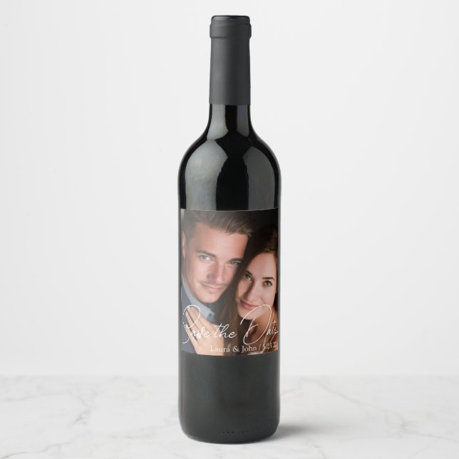 Personalized Photo Save The Date Beverage Labels Weinetikett (Vorderseite)