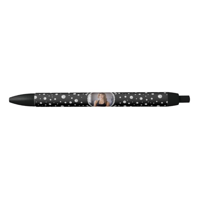 Personalized Photo with Pearls Circle on Black Kugelschreiber (Vorderseite)
