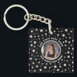 Personalized Photo with Pearls Circle on Black Schlüsselanhänger<br><div class="desc">A personalized photo design with Pearls Circle on a black background sprinkled with pearls. Perfect for gifts,  accessories,  and elegant everyday items.
You must know that you get a photo!</div>