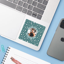Personalized Photo with Pearls Circle on Teal