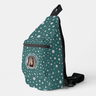 Personalized Photo with Pearls Circle on Teal Crossbody Bag