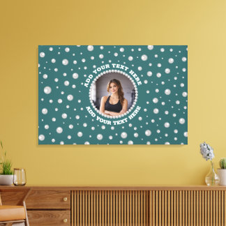 Personalized Photo with Pearls Circle on Teal Leinwanddruck