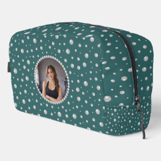 Personalized Photo with Pearls Circle on Teal Waschbeutel