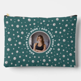 Personalized Photo with Pearls Circle on Teal Zubehörtasche