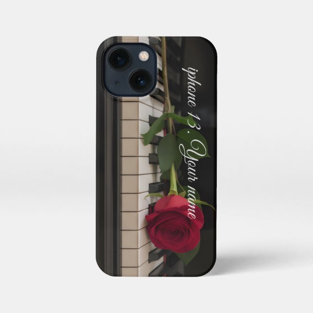 Personalized Piano with a red rose - romantic  iPhone 13 Mini Hülle (Rückseite)