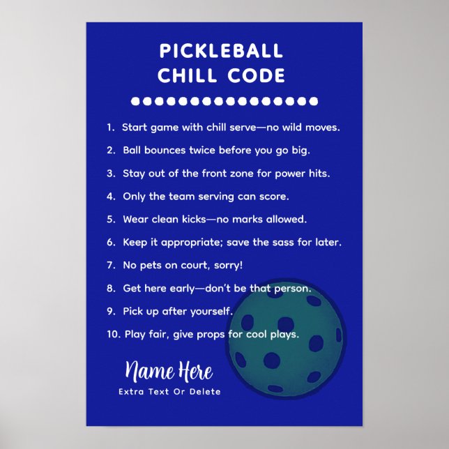Personalized Pickleball Rules CHILL CODE Poster (Vorne)