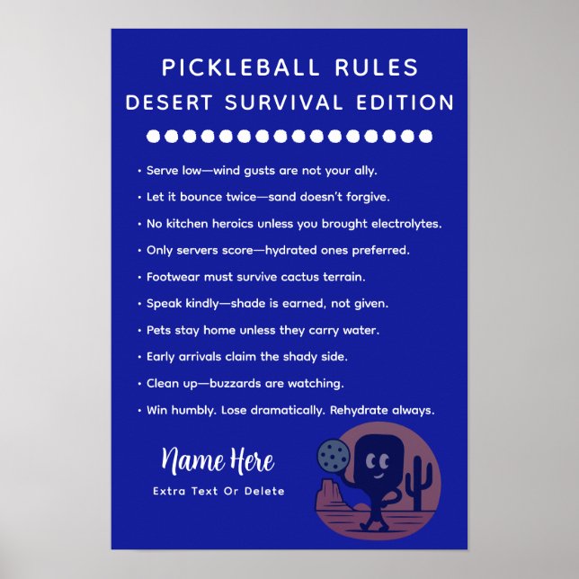 Personalized Pickleball Rules Desert Survival Poster (Vorne)