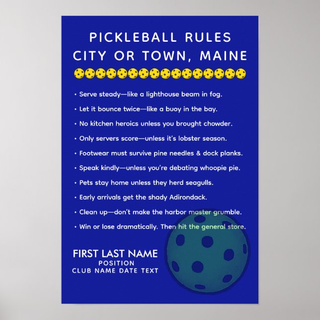 Personalized Pickleball Rules For Cities of Maine Poster (Vorne)