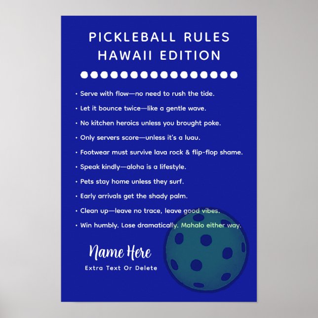 Personalized Pickleball Rules Hawaii Edition Post Poster (Vorne)
