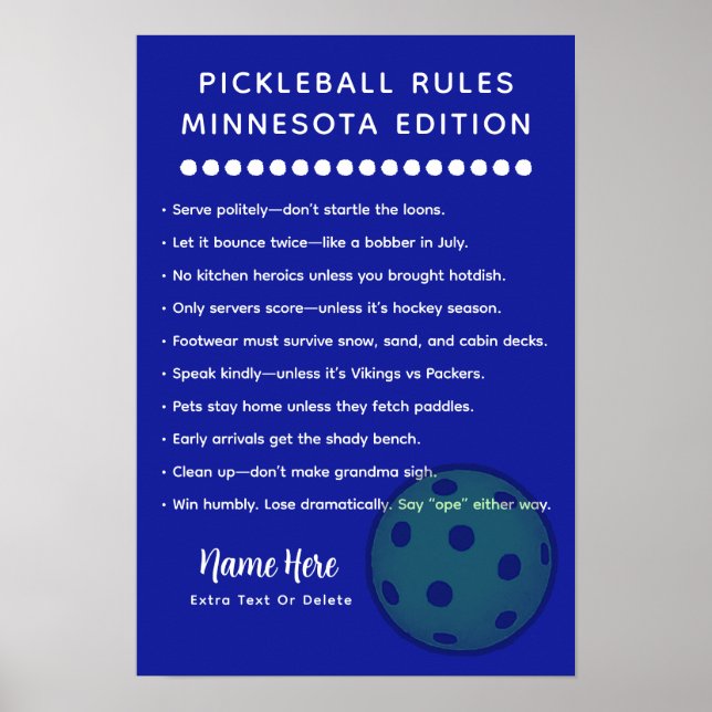 Personalized Pickleball Rules Minnesota Edition Poster (Vorne)