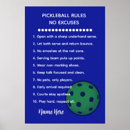 Personalized Pickleball Rules NO EXCUSES Gift Poster