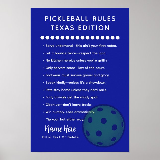 Personalized Pickleball Rules Texas Edition Poster (Vorne)