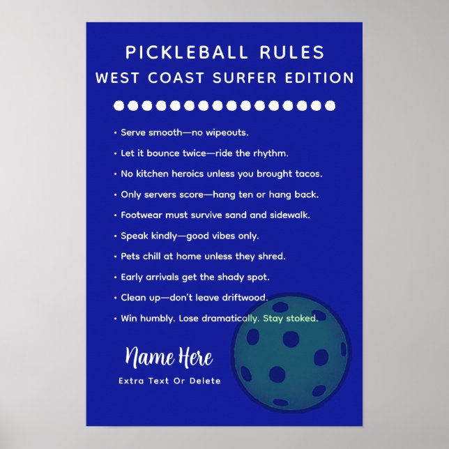 Personalized Pickleball Rules West Coast Surfer Poster (Vorne)