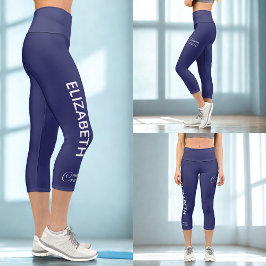 Personalized Pilates Crew Reformer / Mat Blue Capri Leggings