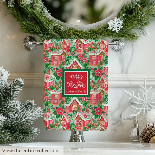 Personalized pink and green Christmas preppy towel Badhandtuch Set (Personalized pink and green Christmas preppy towel)