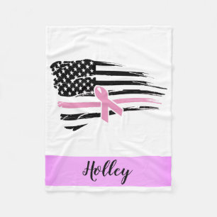 Personalized Pink Awareness Ribbon American Flag Fleecedecke