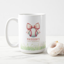 Personalized Pink Baseball Girl Bow Kaffeetasse