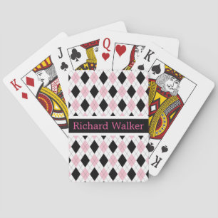 Personalized Pink Black White Argyle Pattern Spielkarten