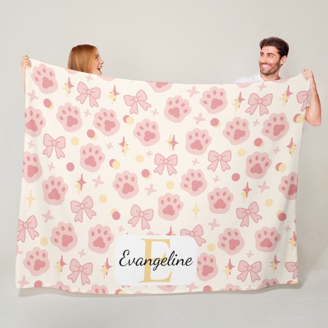 Personalized Pink Bow Aesthetic Pattern Girly Cat Fleecedecke (Beispiel)