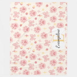 Personalized Pink Bow Aesthetic Pattern Girly Cat Fleecedecke