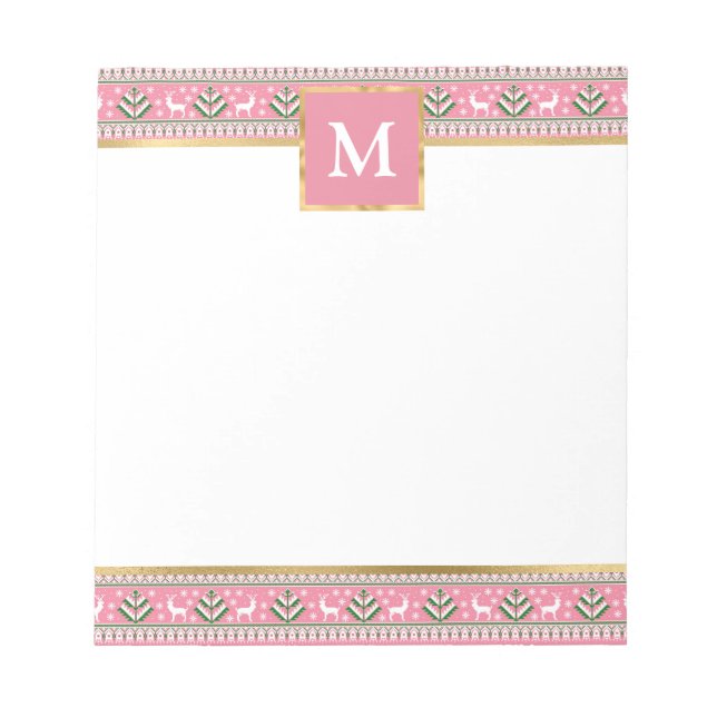 Personalized Pink Christmas Fair Isle Notizblock (Vorderseite)