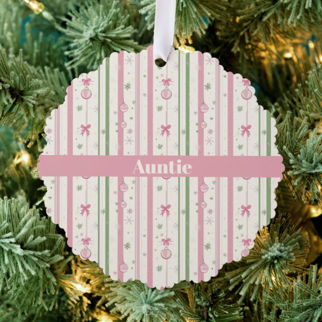 Personalized Pink Coquette Auntie Holiday Ornament Karte (Insitu (Baum))