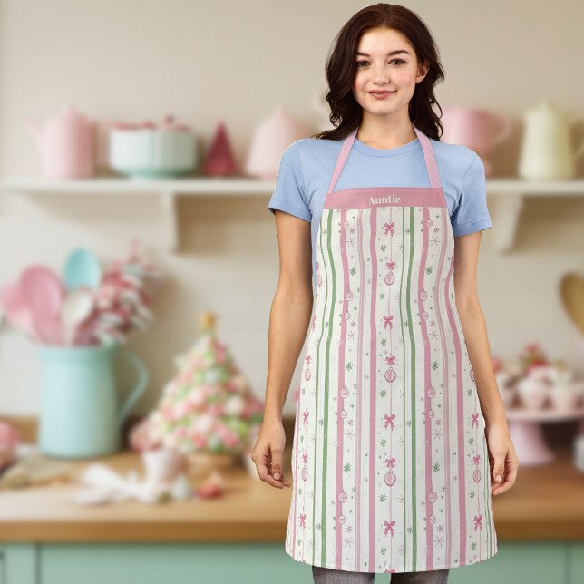 Personalized Pink Coquette Auntie Holiday Schürze (🎀 Cute "Auntie" personalized Holiday kitchen apron)