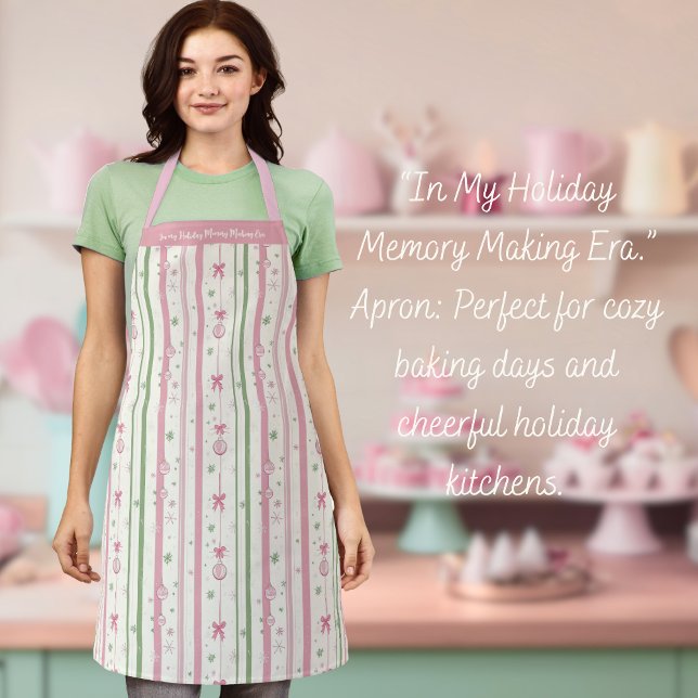 Personalized Pink Coquette Holiday Era Schürze (💕 In my Holiday Memory Making Era 🎄 Sweet pastel coquette charm for festive baking fun!)